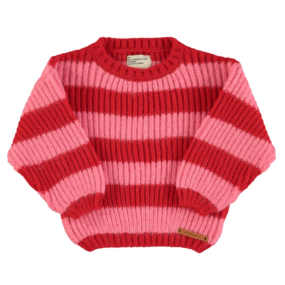 Gestrickter Pullover | Red &amp; pink stripes