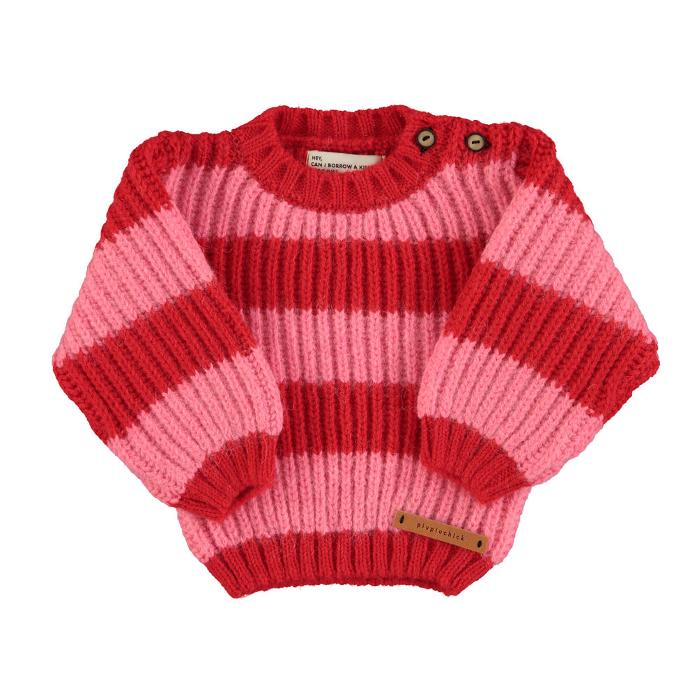 Gestrickter Pullover | Red &amp; pink stripes